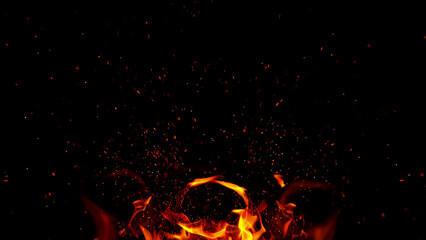 Fire flames isolated on black background.