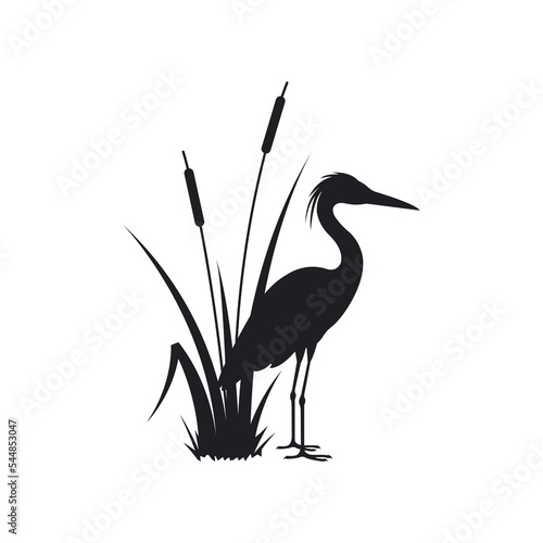Heron and cattail silhouettes eps 10