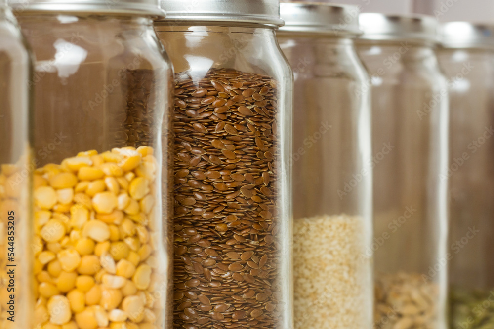 Zero waste shop. Glass jars. Horizontal banner Zero waste shop. Glass jars. Horizontal banner