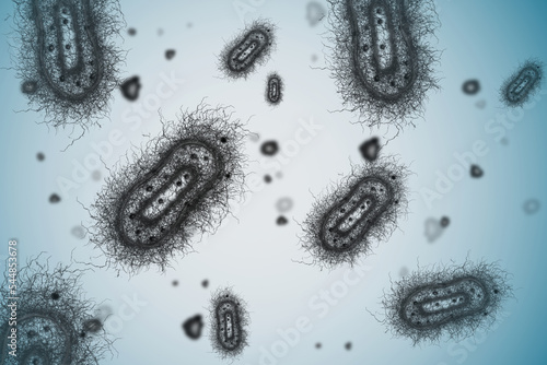 illustration of group of microorganisms with hairlike structures against light blue background photo