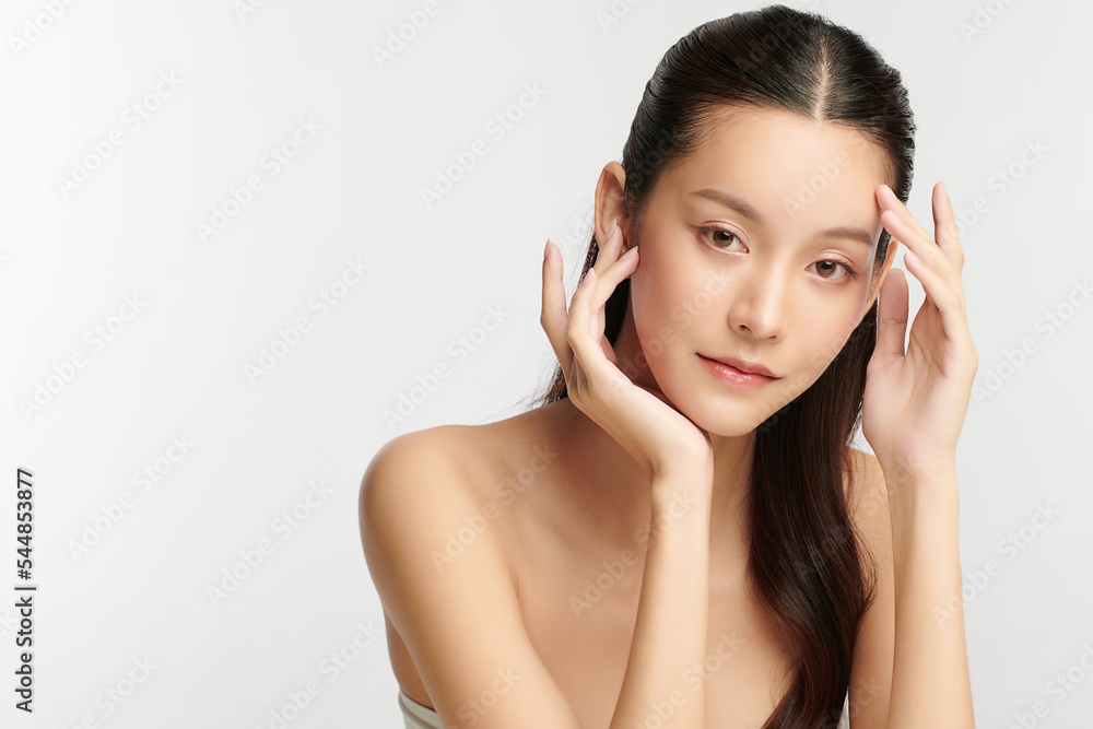 Beautiful young asian woman with clean fresh skin on white background, Face care, Facial treatment, Cosmetology, beauty and spa, Asian women portrait. Beautiful young asian woman with clean fresh skin on white background, Face care, Facial treatment, Cosmetology, beauty and spa, Asian women portrait.