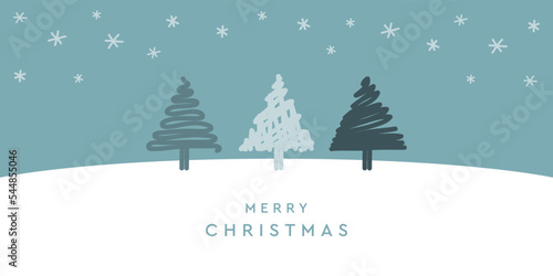 blue and white abstract winter landscape fir border christmas tree