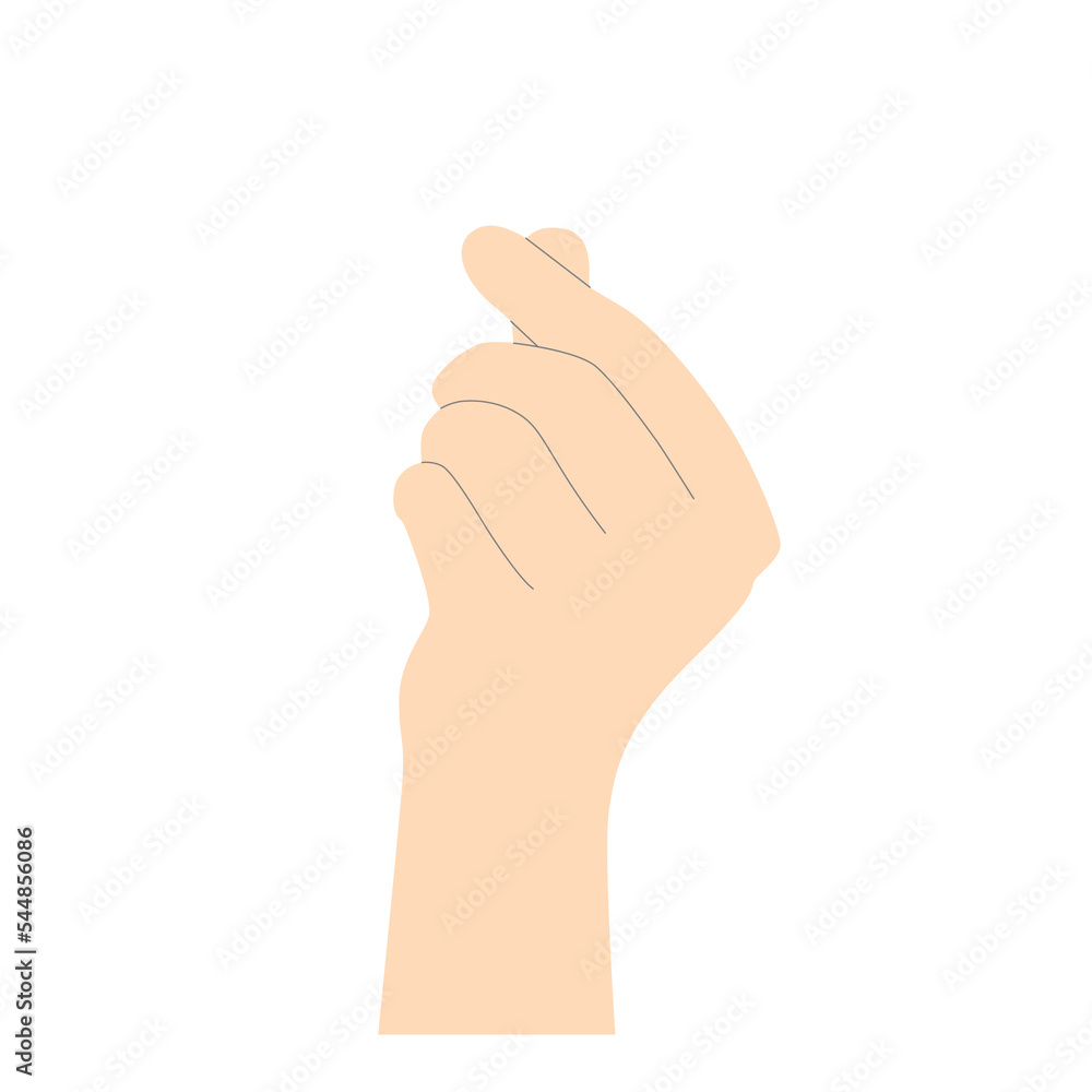 Human hand palm with folded thumb and index finger, beige with lines to emphasize the shape minimalistic, vector isolated on white background Human hand palm with folded thumb and index finger, beige with lines to emphasize the shape minimalistic, vector isolated on white background