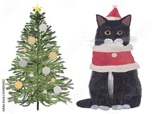 白黒猫クリスマスツリー_リアルタッチ_横