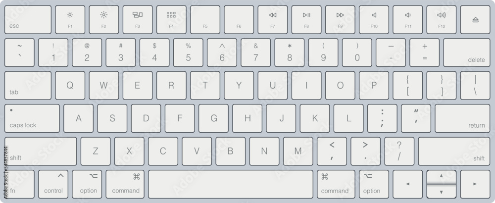 Keyboard in a realistic style. Vector illustration Computer keyboard button layout template with letters.	 - obrazy, fototapety, plakaty 