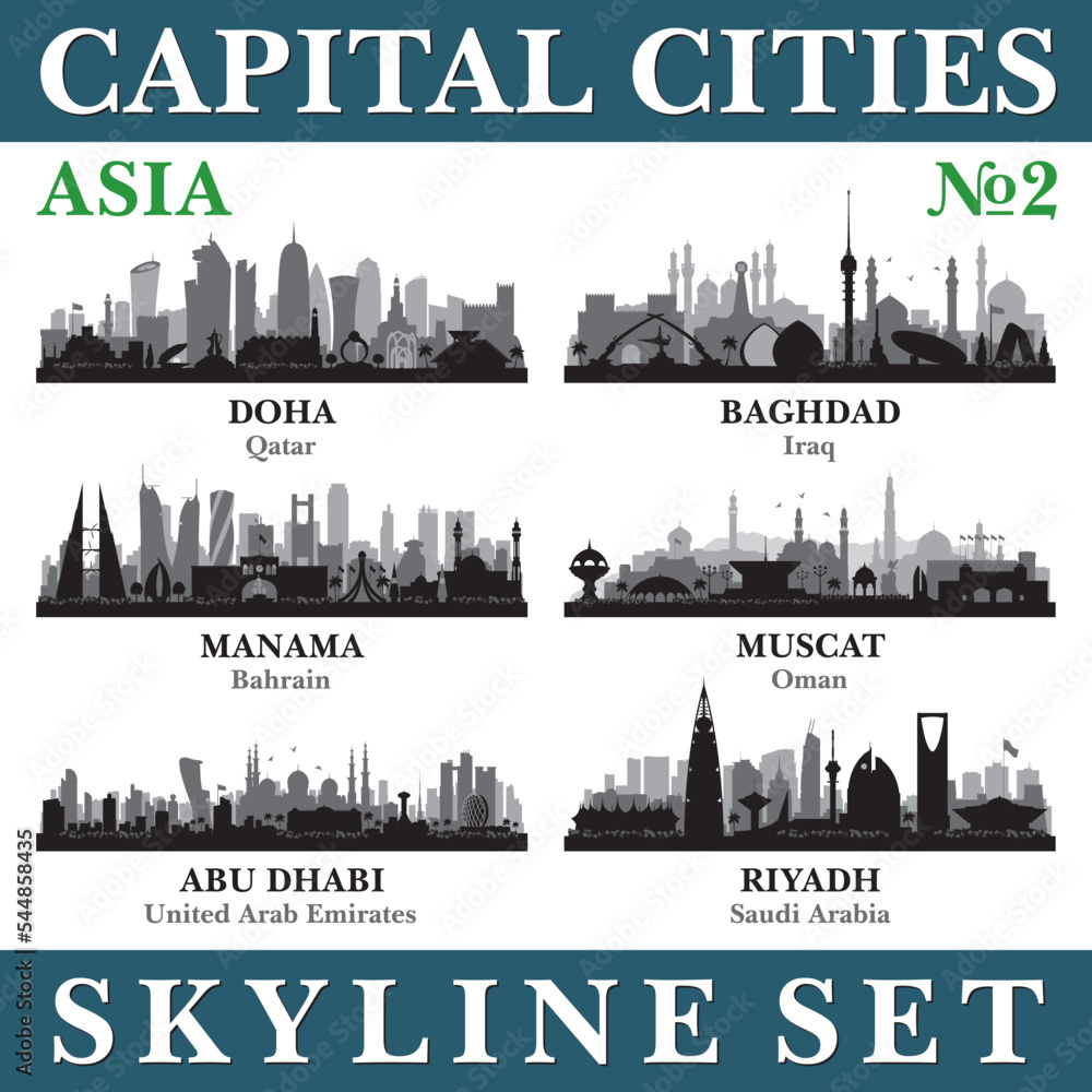Capital cities skyline set. Asia. Part 2