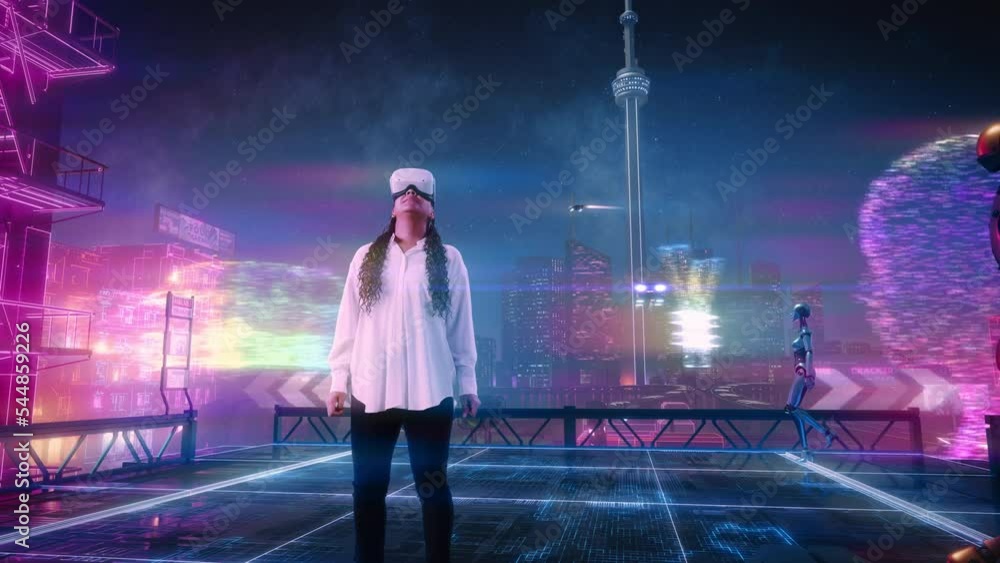 Gender Transformation Vr Black Woman Wearing Virtual Reality Headset Enters Metaverse. VR ...