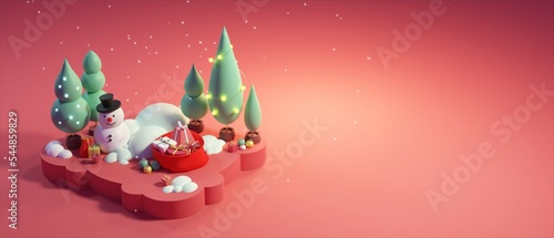 3d rendering illustration. Background with Christmas scene for web greeting card or invitation to the Xmas party.  photo