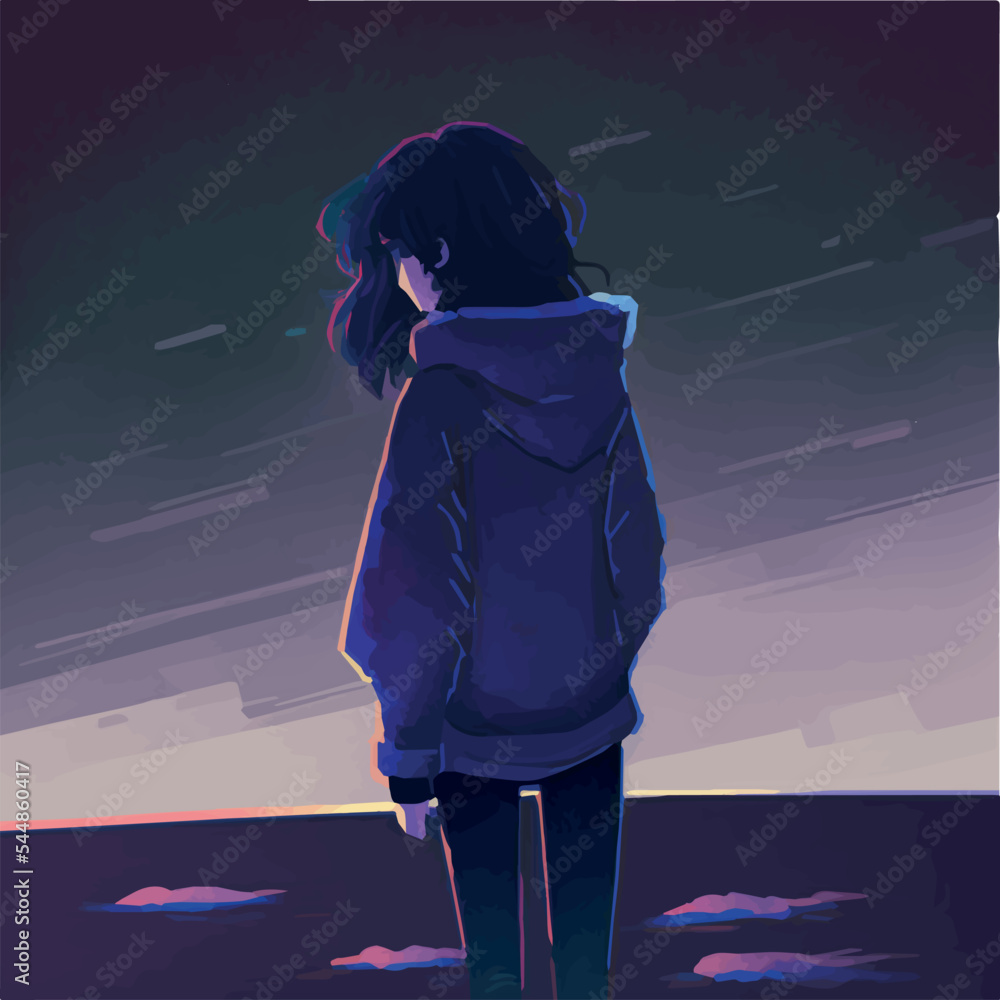 Sad Depressed Girl Vector Art Of Unhappy Cartoon Woman Young Female 