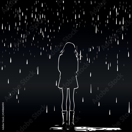 Sad depressed girl. Vector art of unhappy cartoon woman. Young female in stress. Isolated depression. Alone with anxiety. Lonely, mental health. Human with grief. Fearing sadness and despair.Feelings.