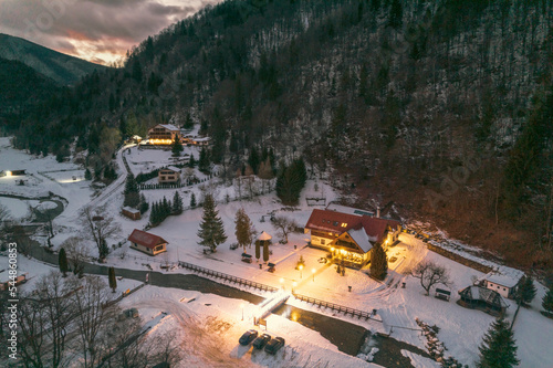 Plaiul Foii Chalet in the Piatra Craiului Mountains winter at night