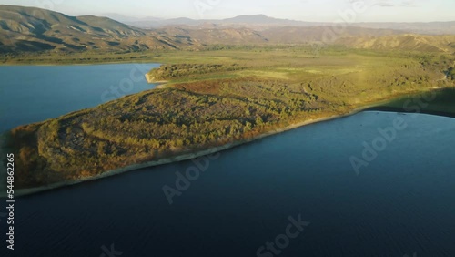 Drone view of vail lake at sunset photo