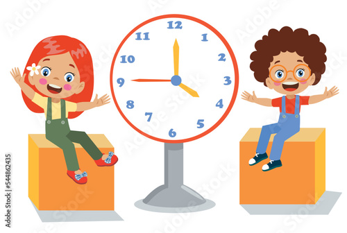 cute happy kid holding clock