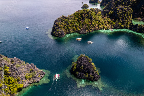 Aerial view of Twin Lagoon turquoise waters with a drone The Philippines Coron  photo