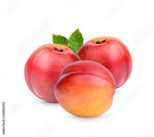 Nectarine with leaves isolated on transparent background. (.PNG)