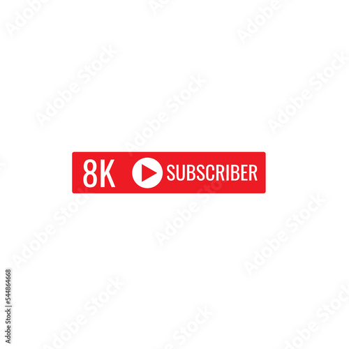 8K subscriber banner art template vector illustration. Ad banner tag for social media.