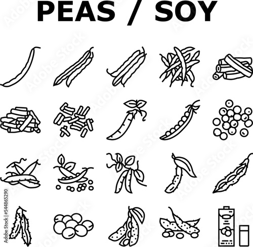 soy bean food pea green icons set vector. vegetable, vegetarian healthy, soybean seed, organic pod, plant fresh, protein soy bean food pea green black contour illustrations