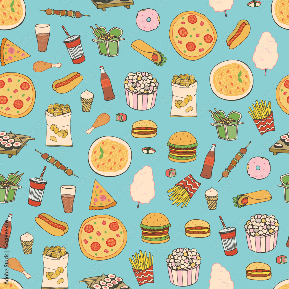 Fast Food vector seamless pattern. Fast Food vector seamless pattern.