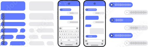 Messenger chat screen. SmartPhone chatting sms template bubbles. SMS chat composer. Sms template bubbles for compose dialogues. PNG image
