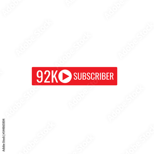 92K subscriber banner art template vector illustration. Ad banner tag for social media.