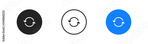 Repeat icon on white background. Recycling, repetition arrow in blue circle. Ui interface.Update, synchroize symbols. Flat design.