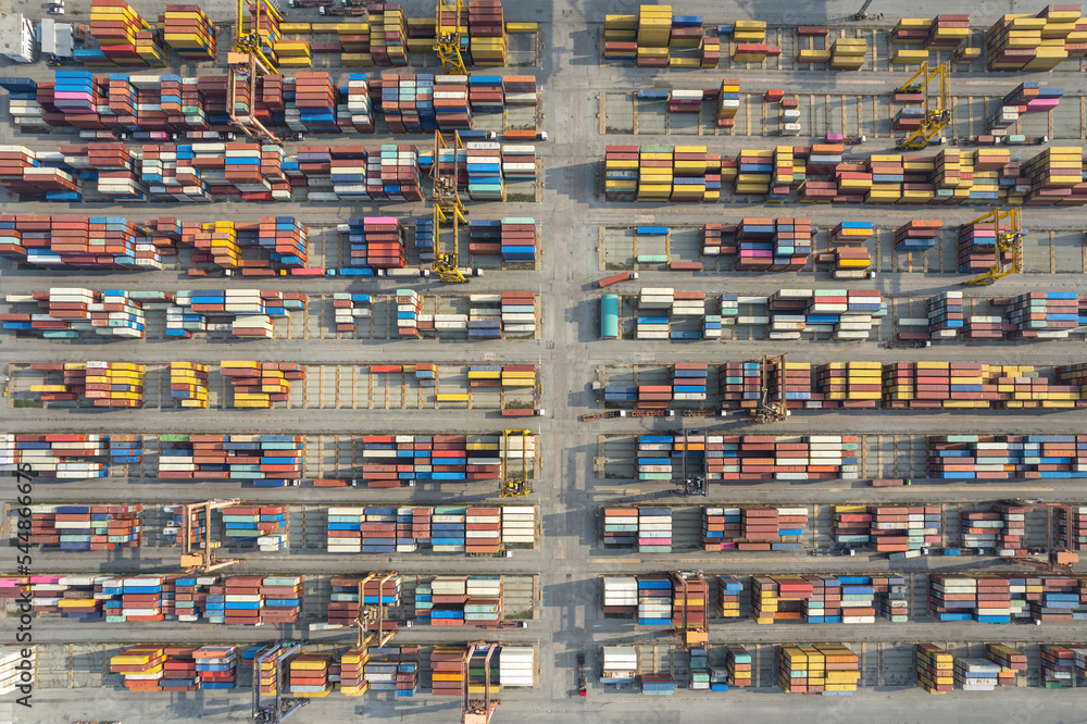 Aerial top view Container yard in the harbor area. Aerial top view Container yard in the harbor area.