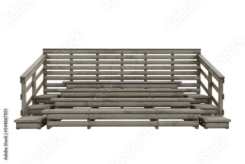 Wooden bleachers construction with seats for sepctators watching sports. 3D rendering isolated on transparent background. photo