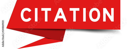 Red color speech banner with word citation on white background