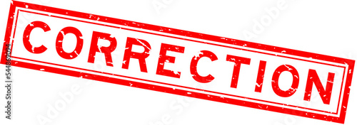 Grunge red correction word square rubber seal stamp on white background