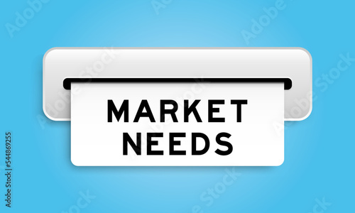 White coupon banner with word market needs from machine on blue color background