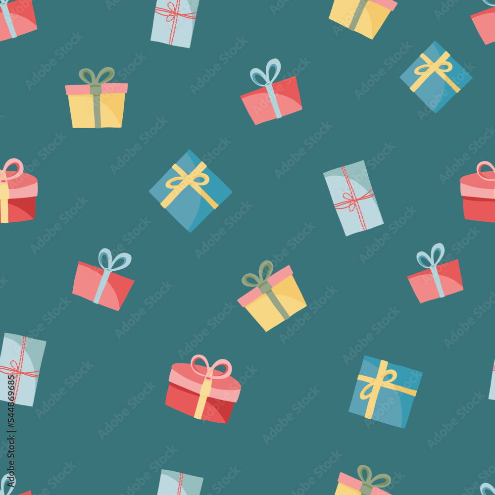 Seamless Pattern Gifts. illustration on green background Seamless Pattern Gifts. illustration on green background