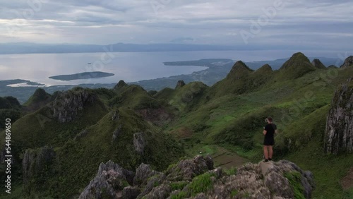 Drone view of Osmena Peak Cebu The Philippines viewpoint on the ocean