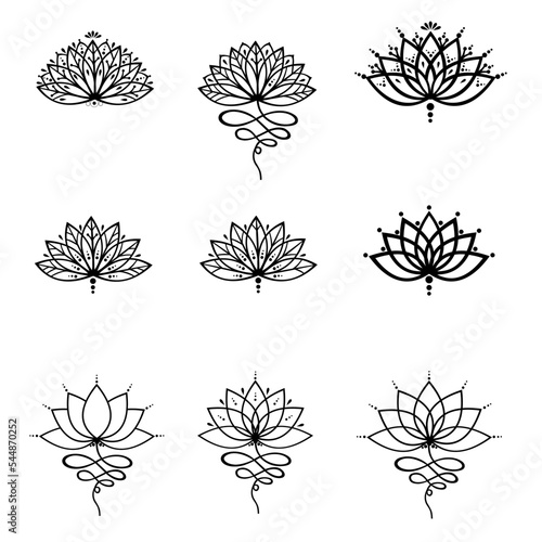 Lotus vector illustration, yoga, buddhism concept set indian mandala