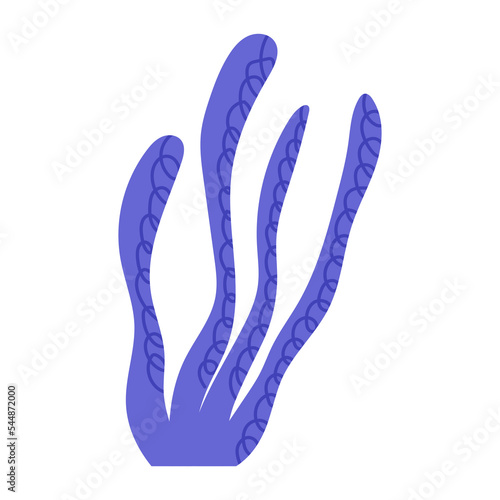 Hand drawn blue seaweed or coral, cartoon flat vector illustration isolated on white background. Coral reef aquatic element. Underwater sea life.