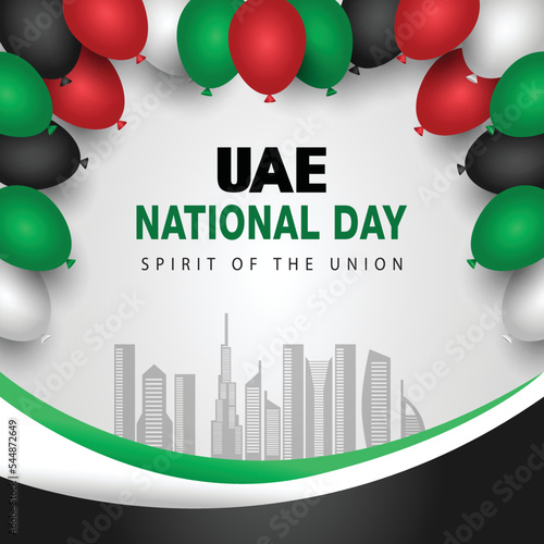 happy National day UAE. vector illustration flag and city. poster, banner , template design