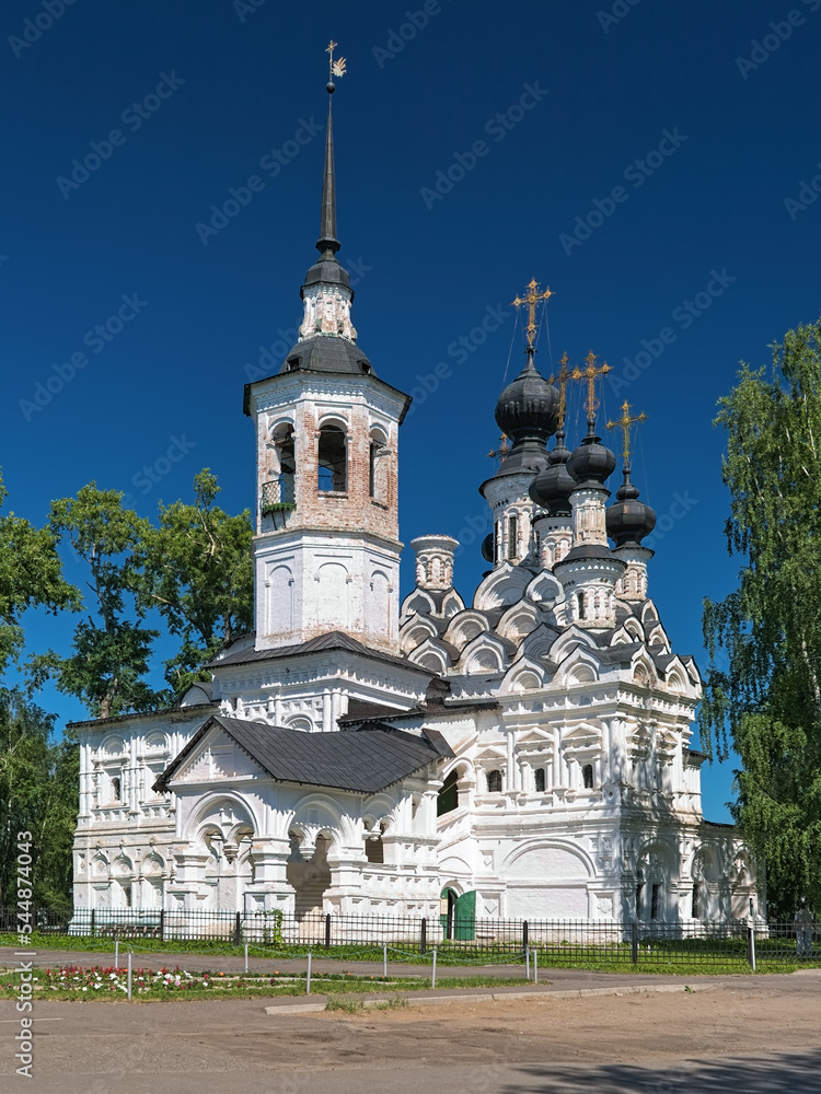 Church of the Ascension of Christ in Veliky Ustyug, Vologda Oblast, Russia. The church was built in 1648-1649 in the Russian Uzorochye style.