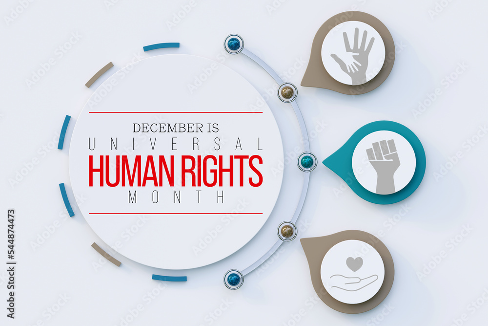 Universal Human Rights month is observed every year in December, a time for people around the world to join together and stand up for the rights and dignity of all individuals. 3D Rendering Universal Human Rights month is observed every year in December, a time for people around the world to join together and stand up for the rights and dignity of all individuals. 3D Rendering