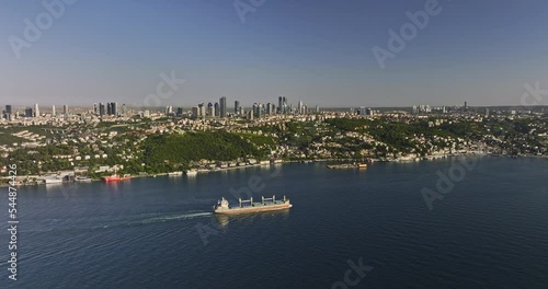 Istanbul Turkey Aerial v55 panning view of downtown cityscape across arnavutköy, kuruçeşme and ortaköy neighborhoods with martyrs bridge across bosphorus strait - Shot with Mavic 3 Cine - July 2022 photo