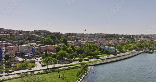 Istanbul Turkey Aerial v10 cinematic drone flyover golden horn and fener waterfront neighborhood capturing downtown cityscape across european side on a sunny day - Shot with Mavic 3 Cine - July 2022 photo