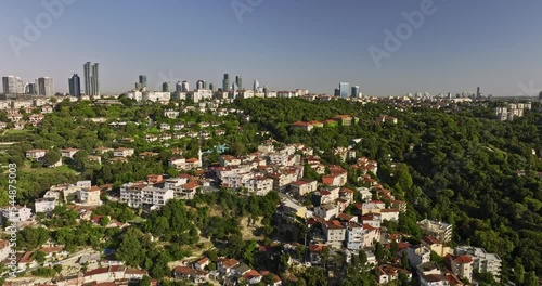 Istanbul Turkey Aerial v60 low level flyover kuruçeşme residential neighborhood capturing divan pub on european shore, restored and retained of historical remains - Shot with Mavic 3 Cine - July 2022 photo