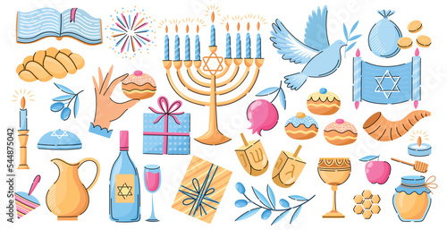 Hanukkah vector elements set. Hand drawn collection