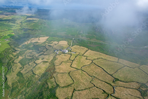 Aerial view of the rugged farmland of Cornwall in West England © allan