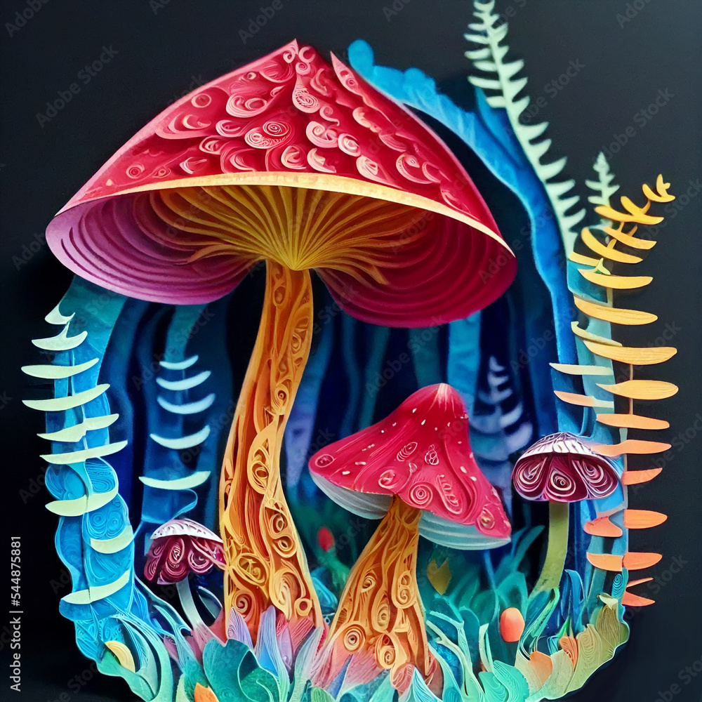 paper cut quilling mushrooms Stock Illustration Adobe Stock
