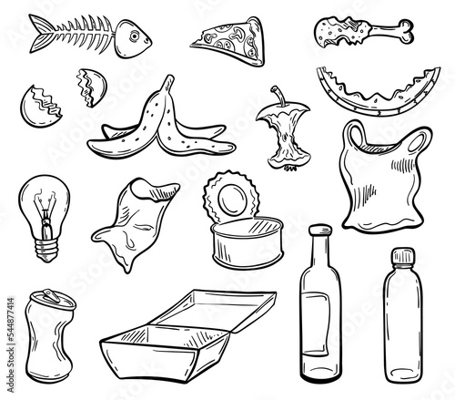 Trash line cartoon vector set