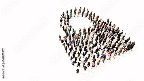 Concept conceptual large community of people forming the padlock icon. 3d illustration metaphor for communication, encryption, security, privacy and technology
