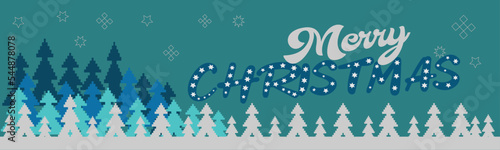 Vector Christmas Banner with Geometric Abstract Background in Retro Style. Merry Christmas Web Banner, Greeting Card, Cover Design. Calligraphy Art includes Colorful Shape. Illustration. © Utpol