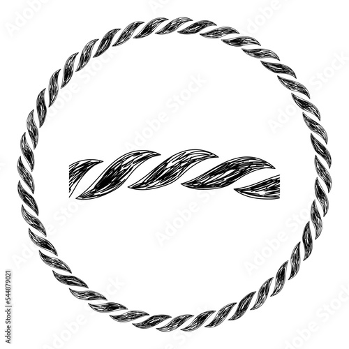 Vector round frame. Pen or pencil drawing border. Pirate rope