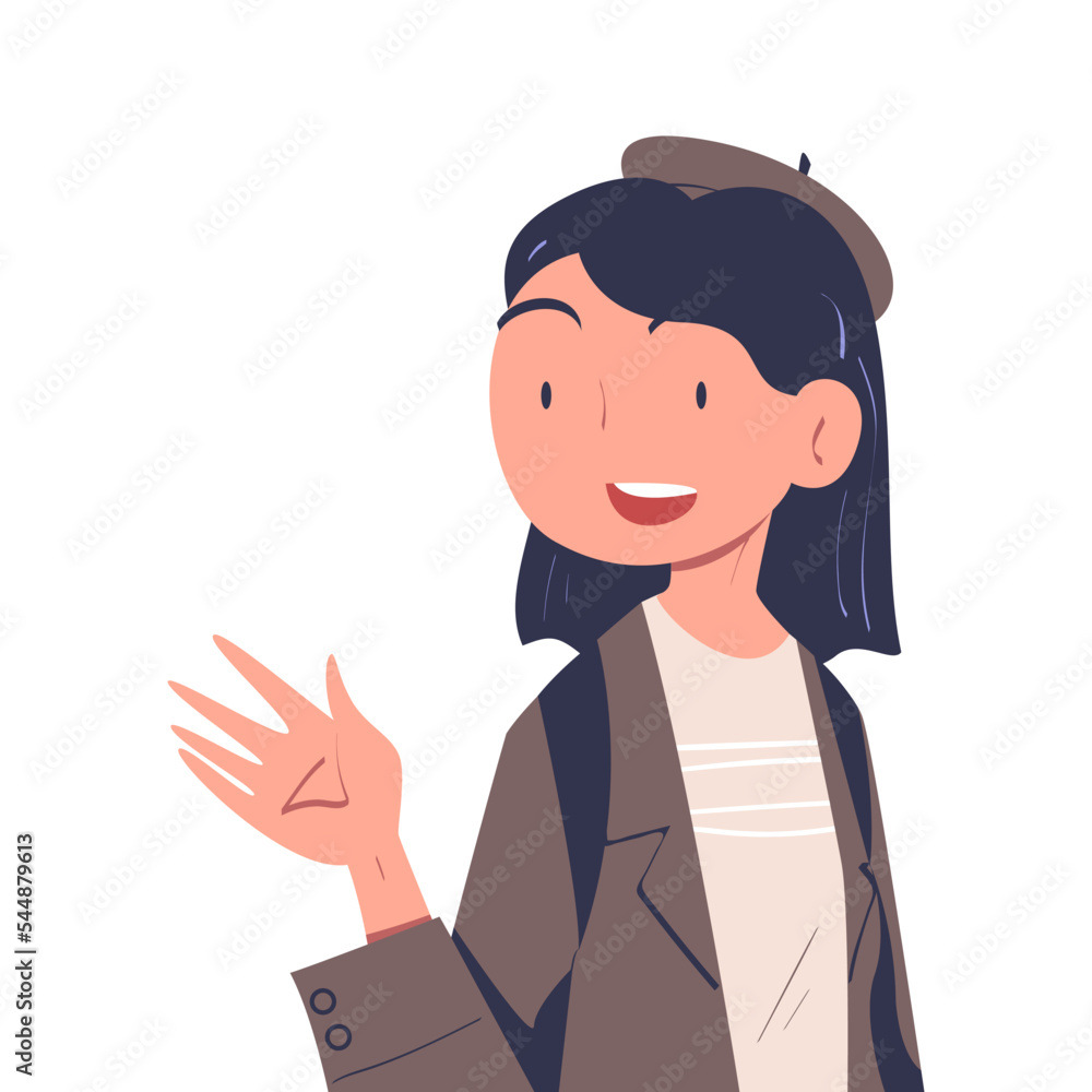 Smiling Woman Character with Backpack at the Airport Waving Hand as Goodbye Gesture Vector Illustration Smiling Woman Character with Backpack at the Airport Waving Hand as Goodbye Gesture Vector Illustration