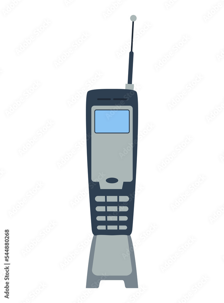 Step of evolution of phone. Last century communication device. Old mobile technology of phone. Gadget of past generation Step of evolution of phone. Last century communication device. Old mobile technology of phone. Gadget of past generation