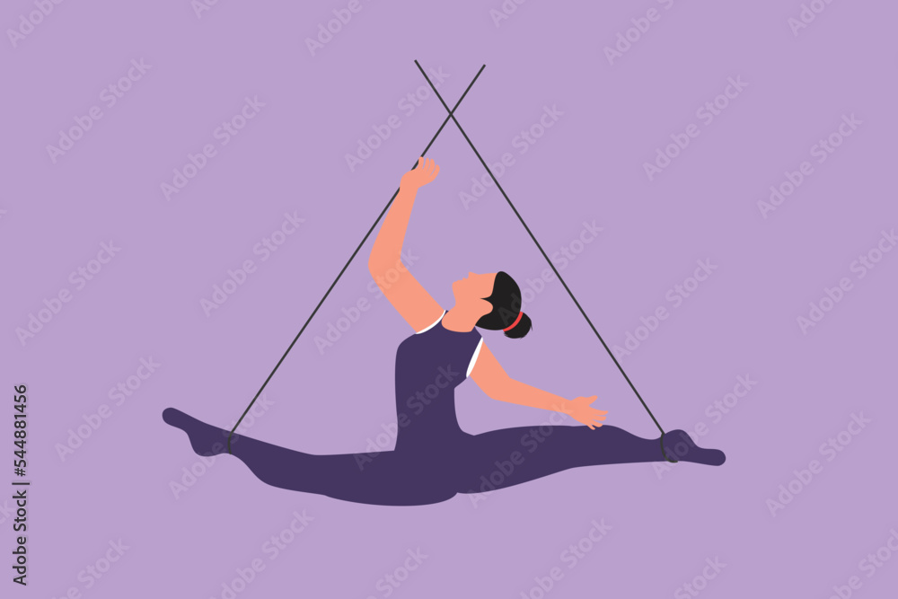 Character flat drawing female acrobat perform on the trapeze while
